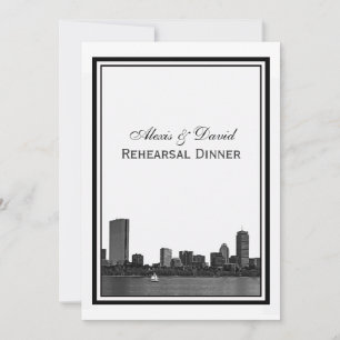Boston Skyline Etched Framed Rehearsal Dinner Invitation