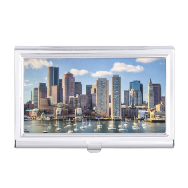 Boston skyline from waterfront business card case (Front)