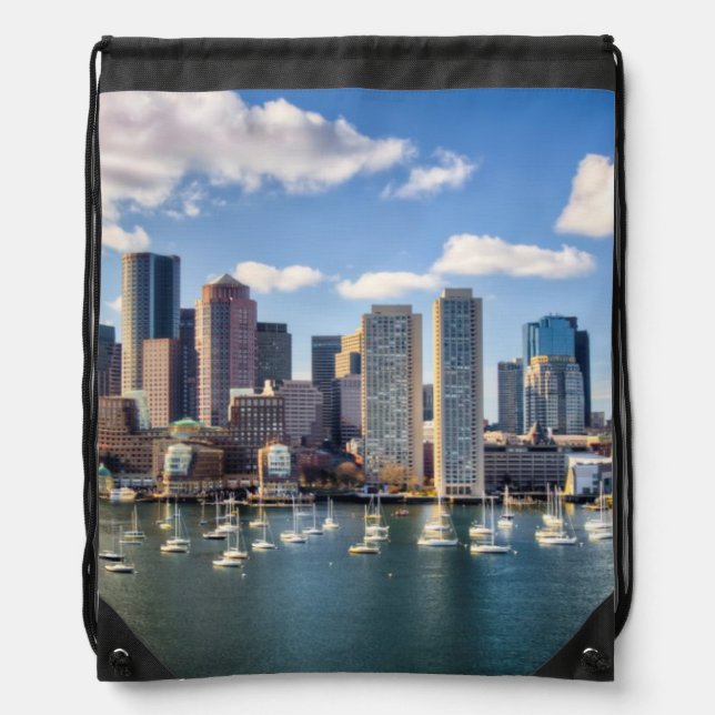 Boston skyline from waterfront drawstring bag (Front)