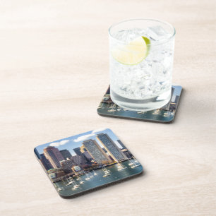 Boston skyline from waterfront drink coaster