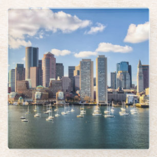 Boston skyline from waterfront glass coaster