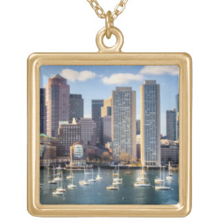 Boston skyline from waterfront gold plated necklace
