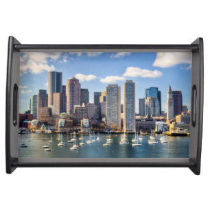 Boston skyline from waterfront serving tray