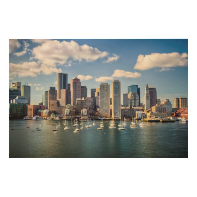 Boston skyline from waterfront wood wall art (Front)