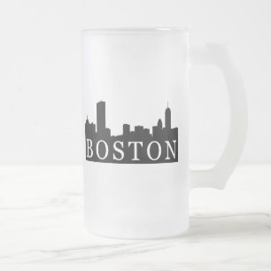 Boston Skyline Frosted Glass Beer Mug