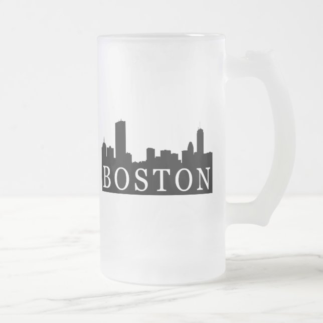 Boston Skyline Frosted Glass Beer Mug (Right)