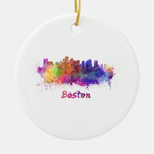 Boston skyline in watercolor ceramic ornament