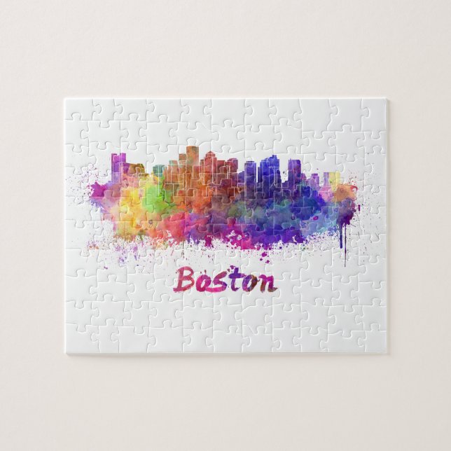 Boston skyline in watercolor jigsaw puzzle (Horizontal)