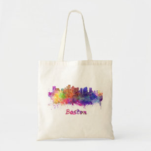 Boston skyline in watercolor tote bag