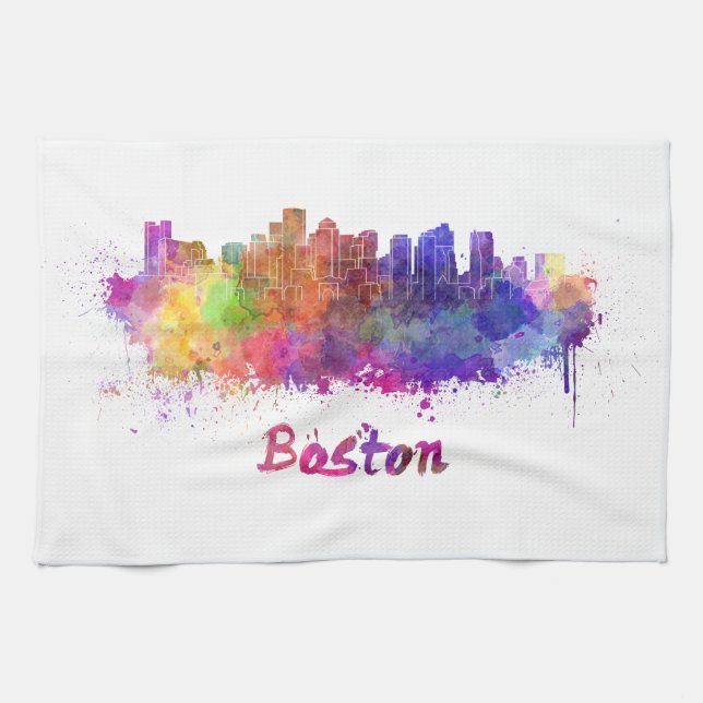 Boston skyline in watercolor towel (Horizontal)