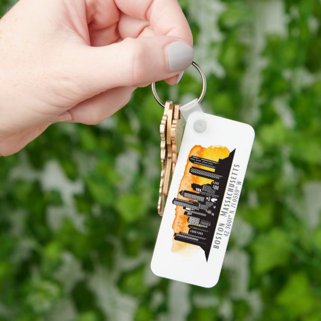 Boston Skyline Latitude and Longitude  Keychain (Hand)