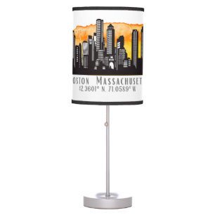 Boston Skyline Latitude and Longitude Table Lamp