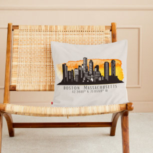 Boston Skyline Latitude and Longitude  Throw Pillow