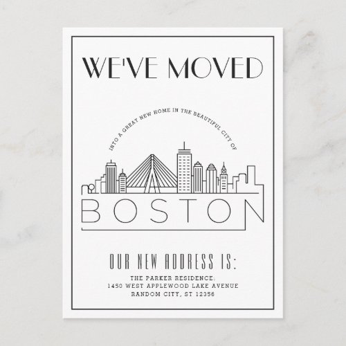  Boston Skyline Modern Deco  Change of Address Announcement Postcard