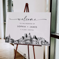 Boston Skyline Modern Wedding Welcome