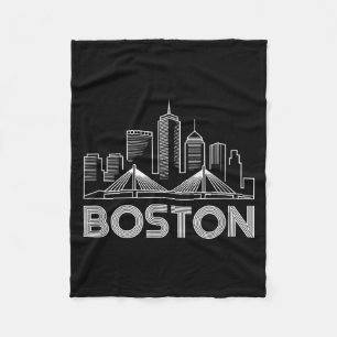 Boston Skyline Retro Vintage City Lovers Fleece Blanket