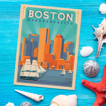 Boston Skyline & Sailboats | Massachusetts Postcard by AndersonDesignGroup at Zazzle