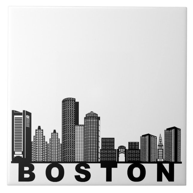 Boston Skyline Silhouette  Ceramic Tile (Front)