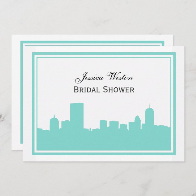 Boston Skyline Silhouette Framed H Bridal Shower Invitation (Front/Back)