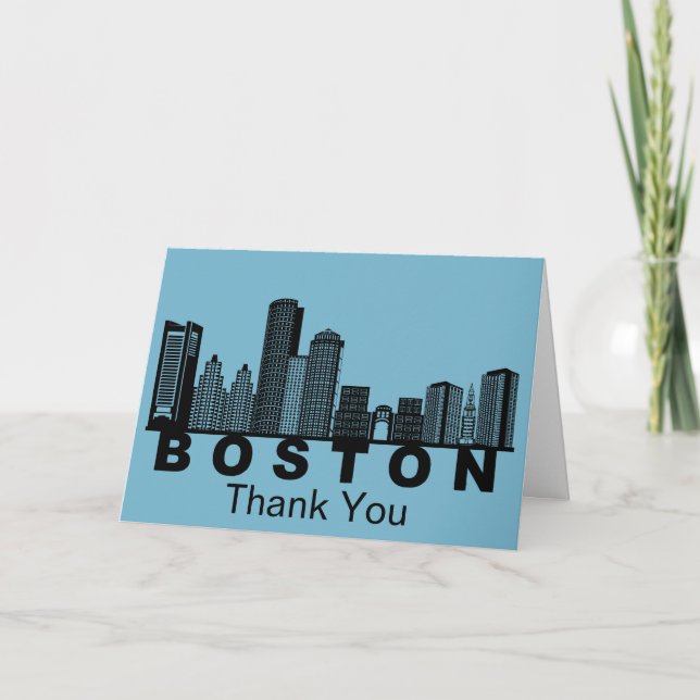Boston Skyline Silhouette  Letterpress Thank You Card (Front)