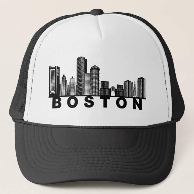 Boston Skyline Silhouette  Trucker Hat (Front)