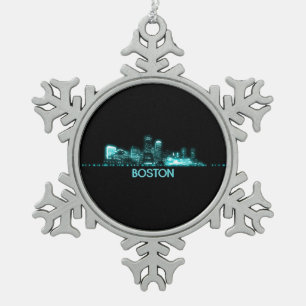 Boston Skyline Snowflake Pewter Christmas Ornament