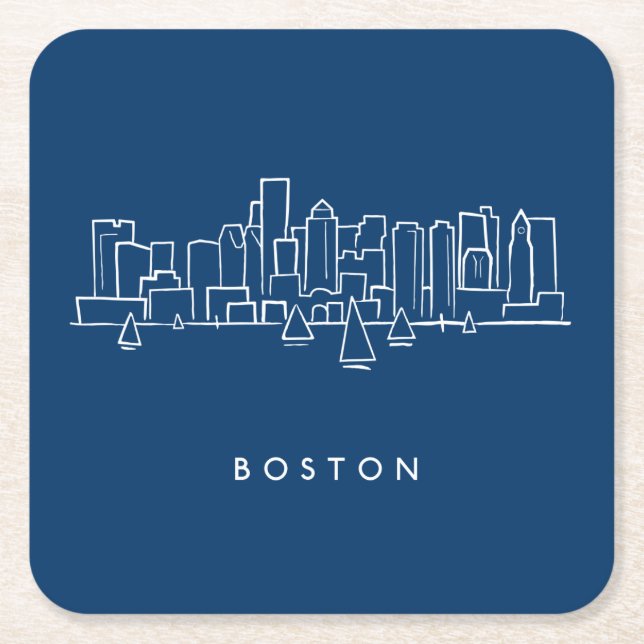 Boston Skyline Square Paper Coaster (Front)