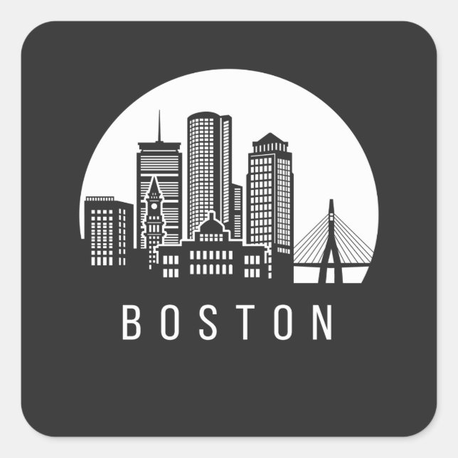 Boston Skyline Square Sticker (Front)