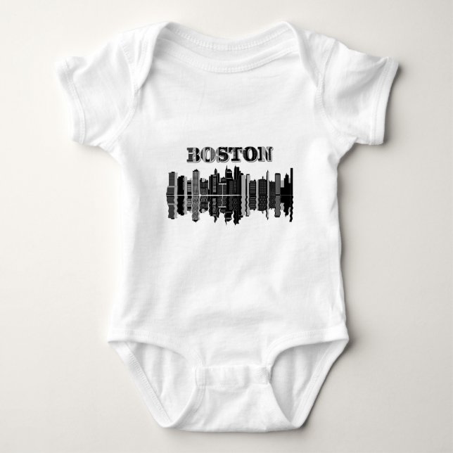 Boston Skyline Typography Baby Bodysuit (Front)