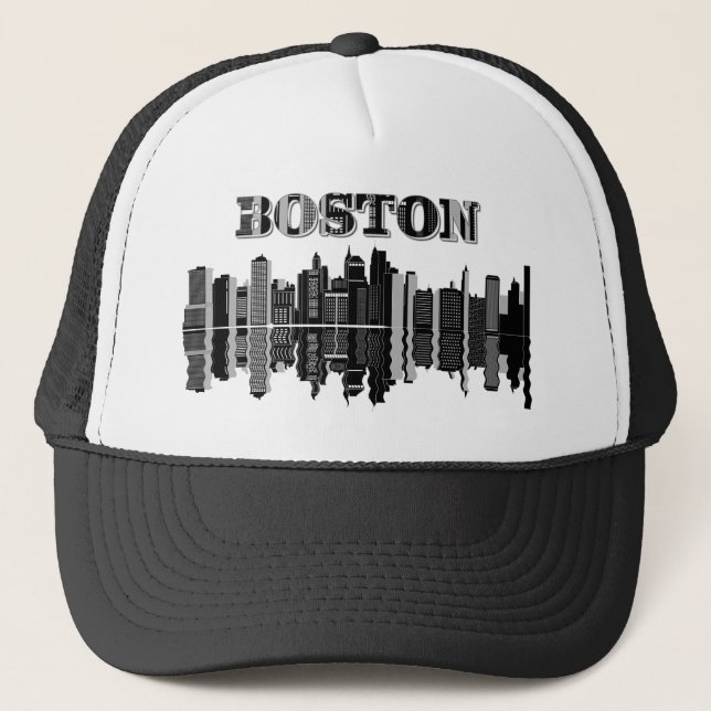 Boston Skyline Typography Trucker Hat (Front)