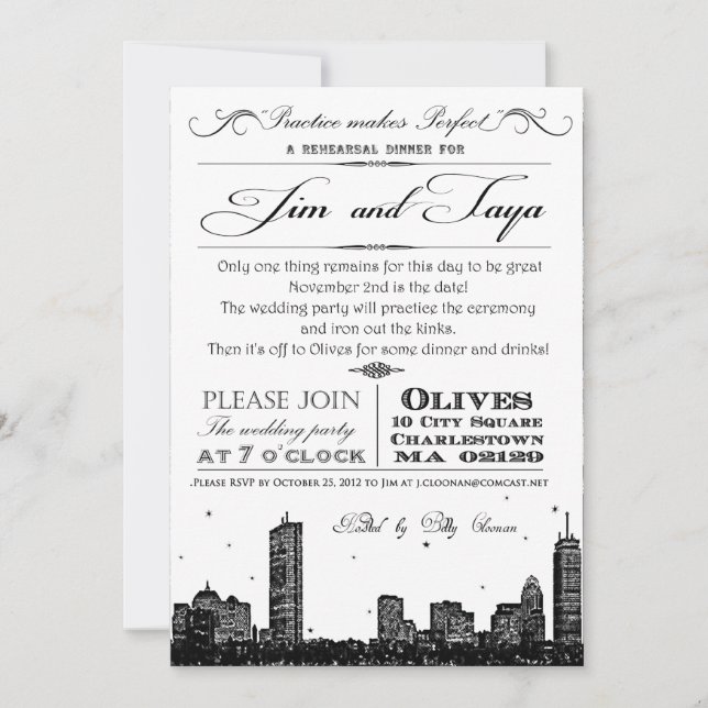 Boston skyline wedding invitation (Front)