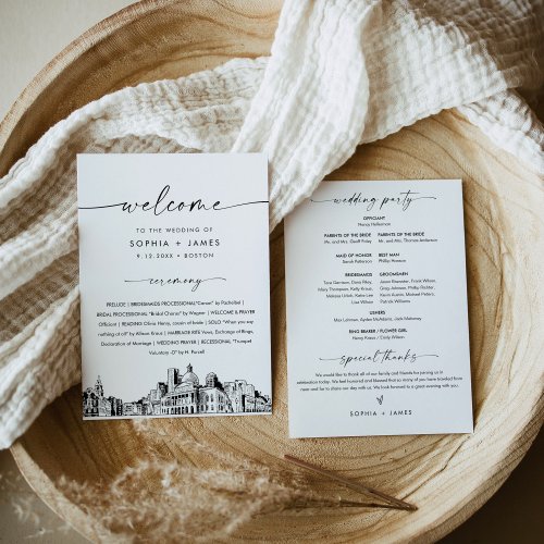 Boston Skyline Wedding Program 5x7 Flat Card