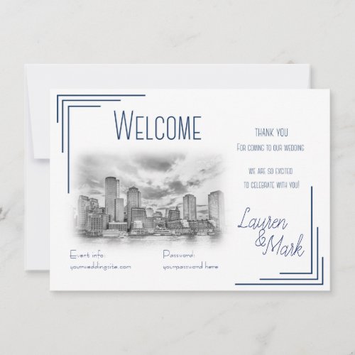 Boston Skyline Wedding Welcome Card For Gift Bags
