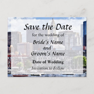 Boston Skyline With Custom House Tower Save Date Announcement Postcard