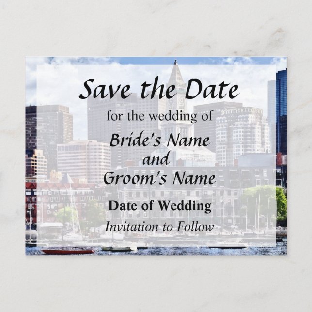 Boston Skyline With Custom House Tower Save Date Announcement Postcard (Front)
