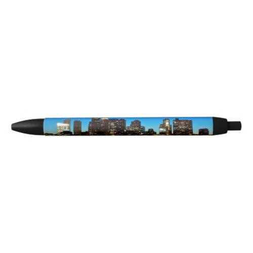 Boston skyline with moon black ink pen