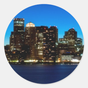 Boston skyline with moon classic round sticker