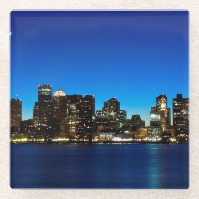 Boston skyline with moon glass coaster (Front)
