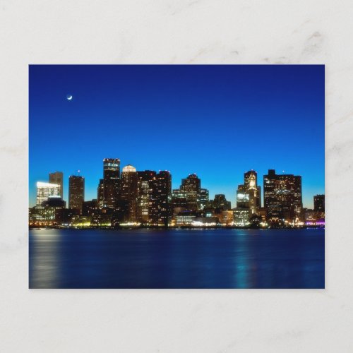 Boston skyline with moon postcard