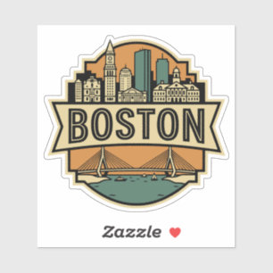 Boston Skyline Zakim Bridge Retro Travel Badge Sticker