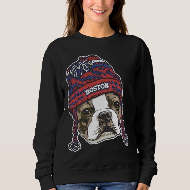 Boston Sports Terrier Red Beanie Sweatshirt (Front)