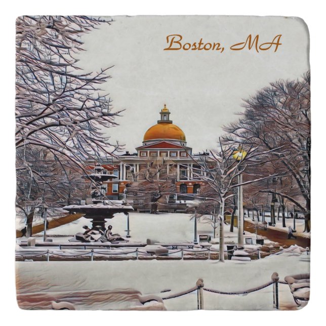 Boston State House in Winter  Trivet (Front)