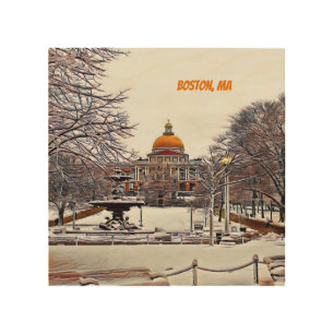 Boston State House in Winter Wood Wall Art