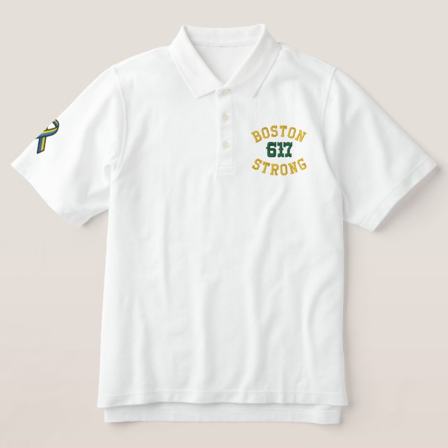 Boston Strong 617 Embroidered Polo Shirt (Design Front)