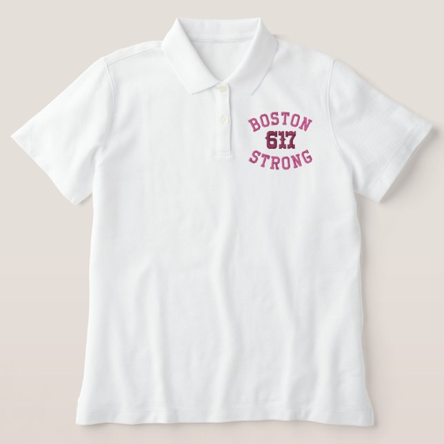 Boston Strong 617 Embroidered Polo Shirt (Design Front)