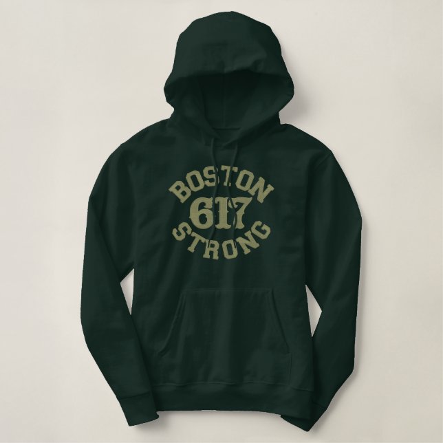 Boston Strong 617 Embroidery Embroidered Hoodie (Design Front)