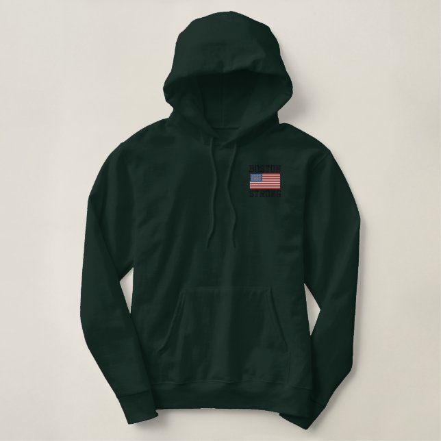 Boston Strong American Flag Embroidery Embroidered Hoodie (Design Front)