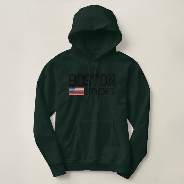 Boston Strong American Flag Embroidery Embroidered Hoodie (Design Front)