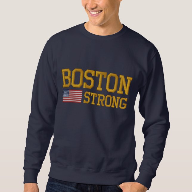 Boston Strong American Flag Embroidery Embroidered Sweatshirt (Front)