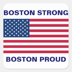 Boston Strong and Proud with Patriotic USA Flag Square Sticker